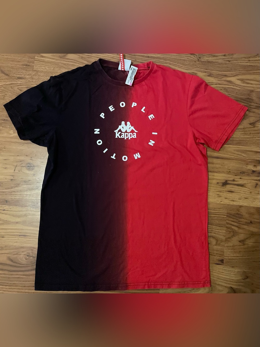 Kappa Red and Black Ombre Design Circular Graphic Logo Tee XL